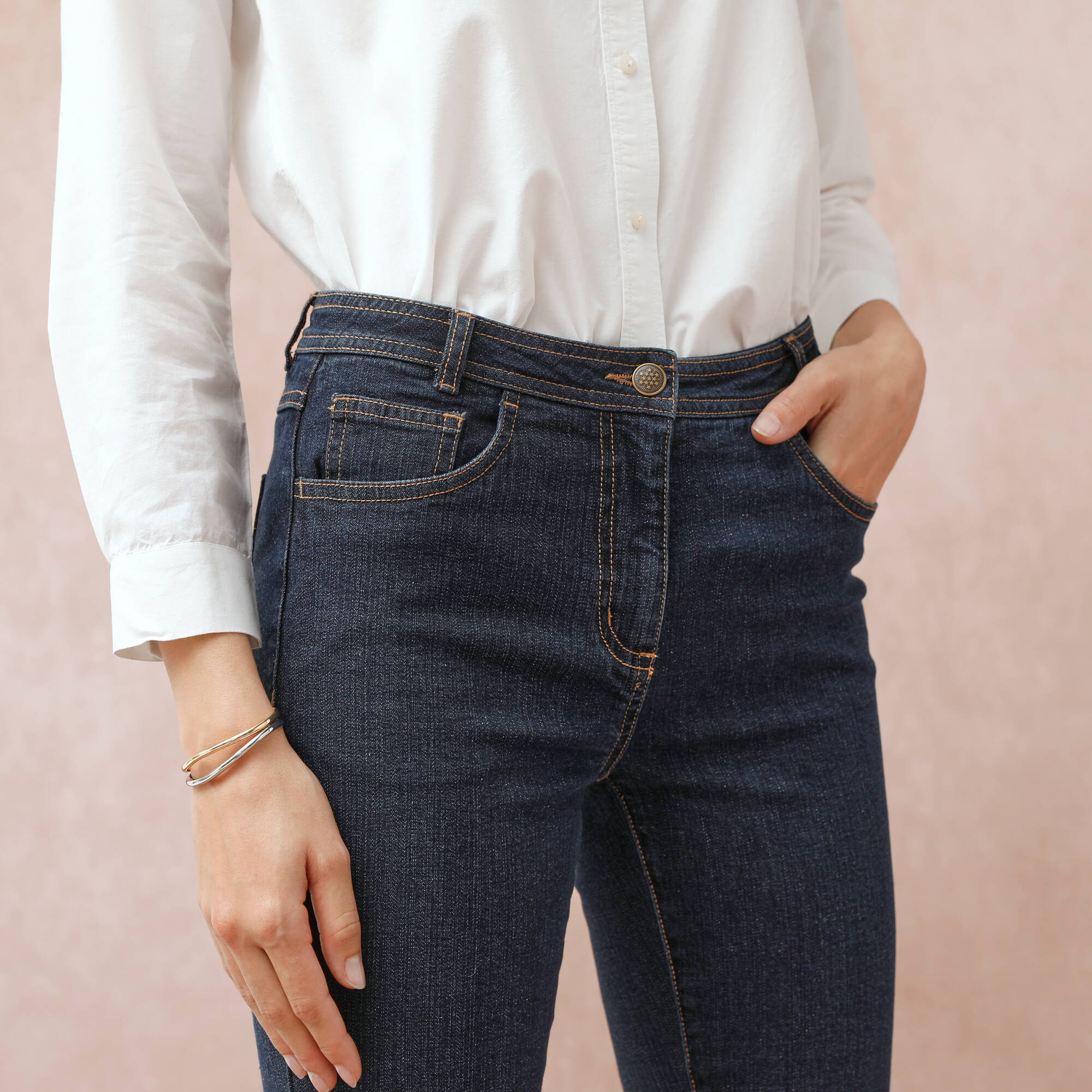 Jean slim taille haute, coupe raccourcie