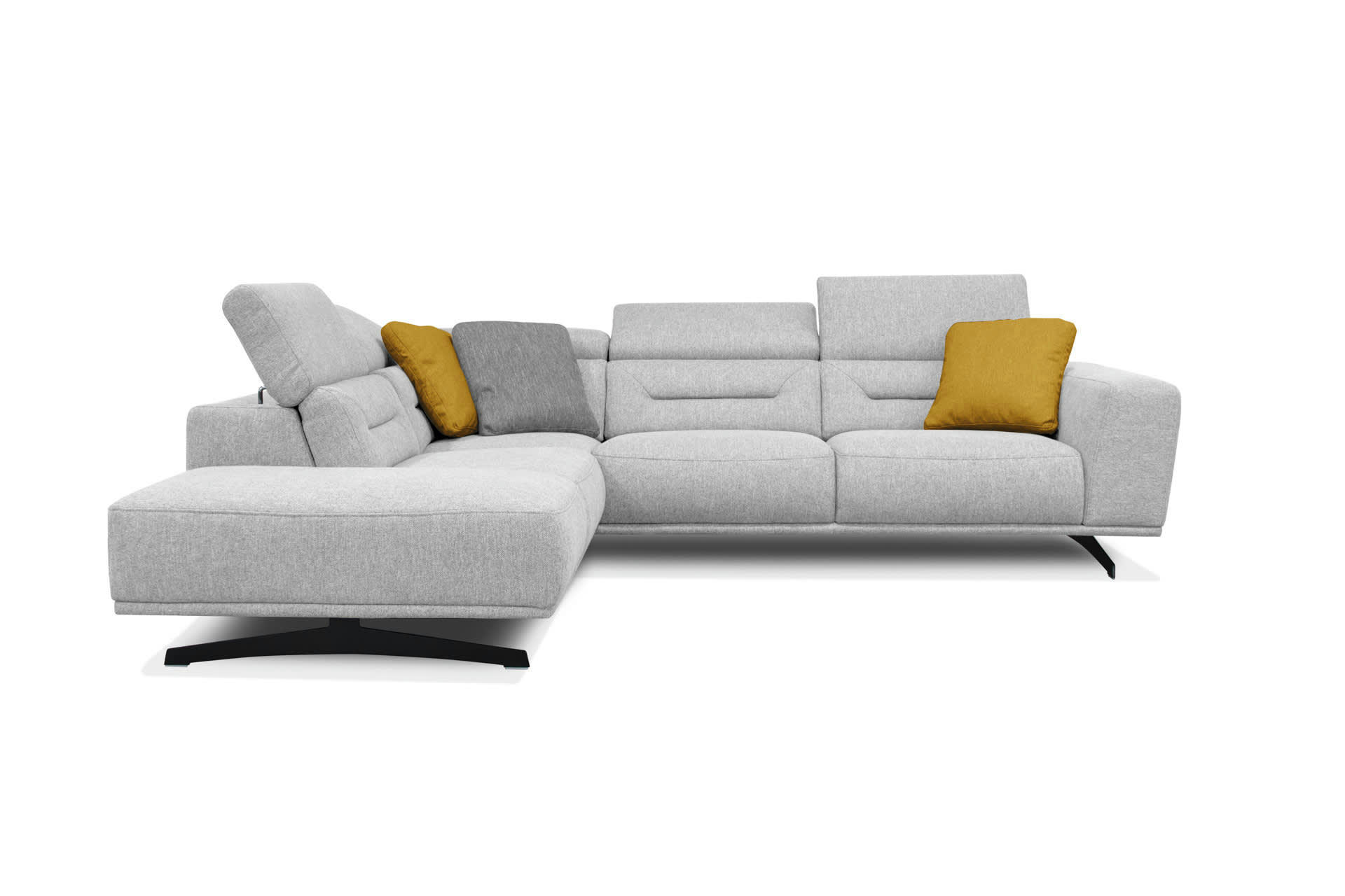 LUCANO - Canapé d'angle gauche 5 places tissu gris clair