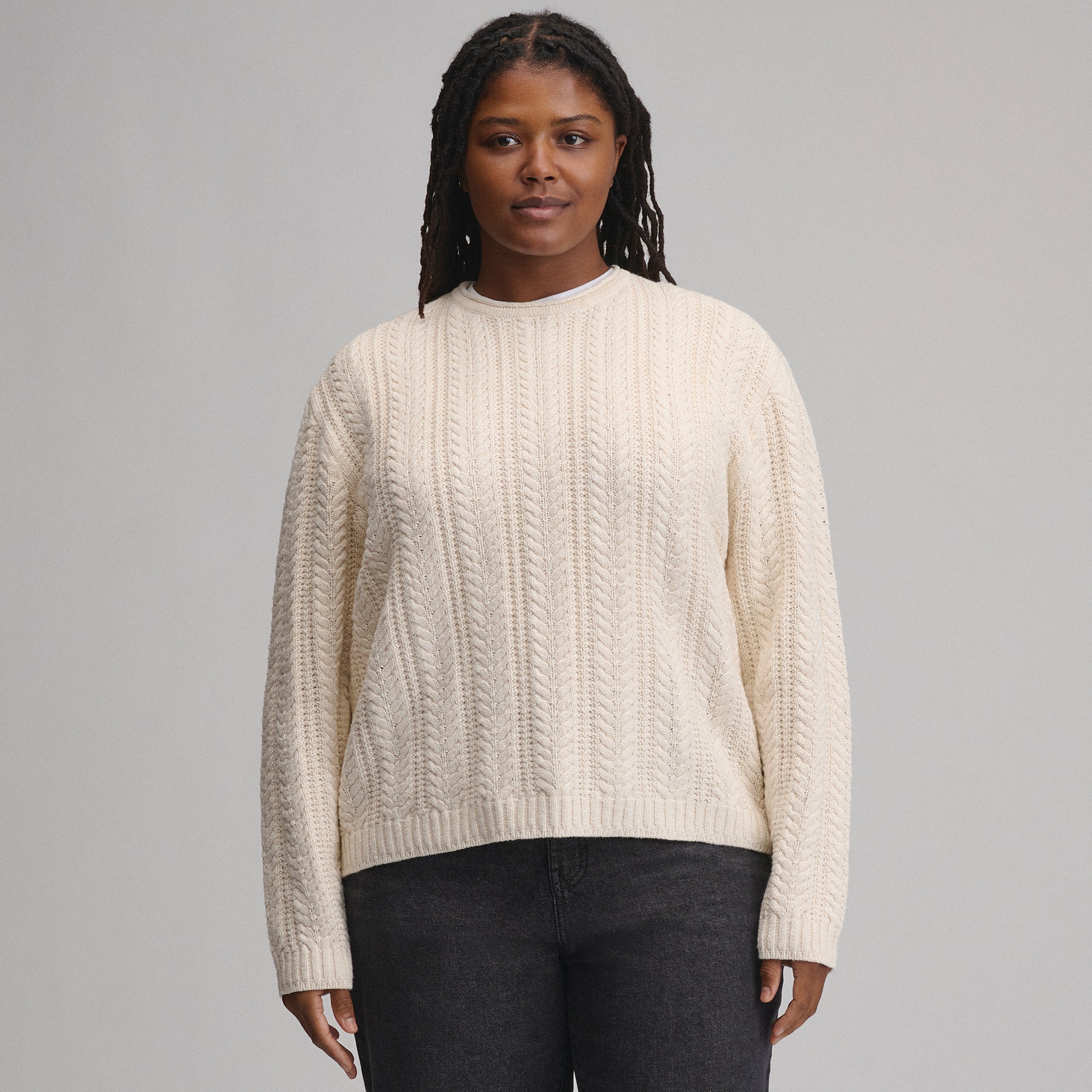 Women's Cotton Cable Crew Sweater