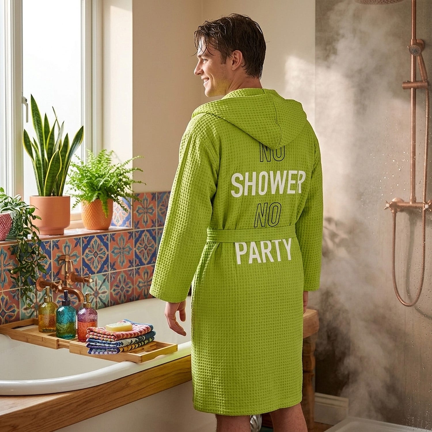 Accappatoio nido d'ape L/XL verde No shower no party