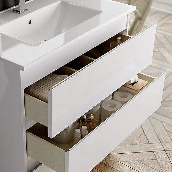 Meuble sous vasque seul, 3 tiroirs, 70cm, simple vasque - blanc laqué - PALMA