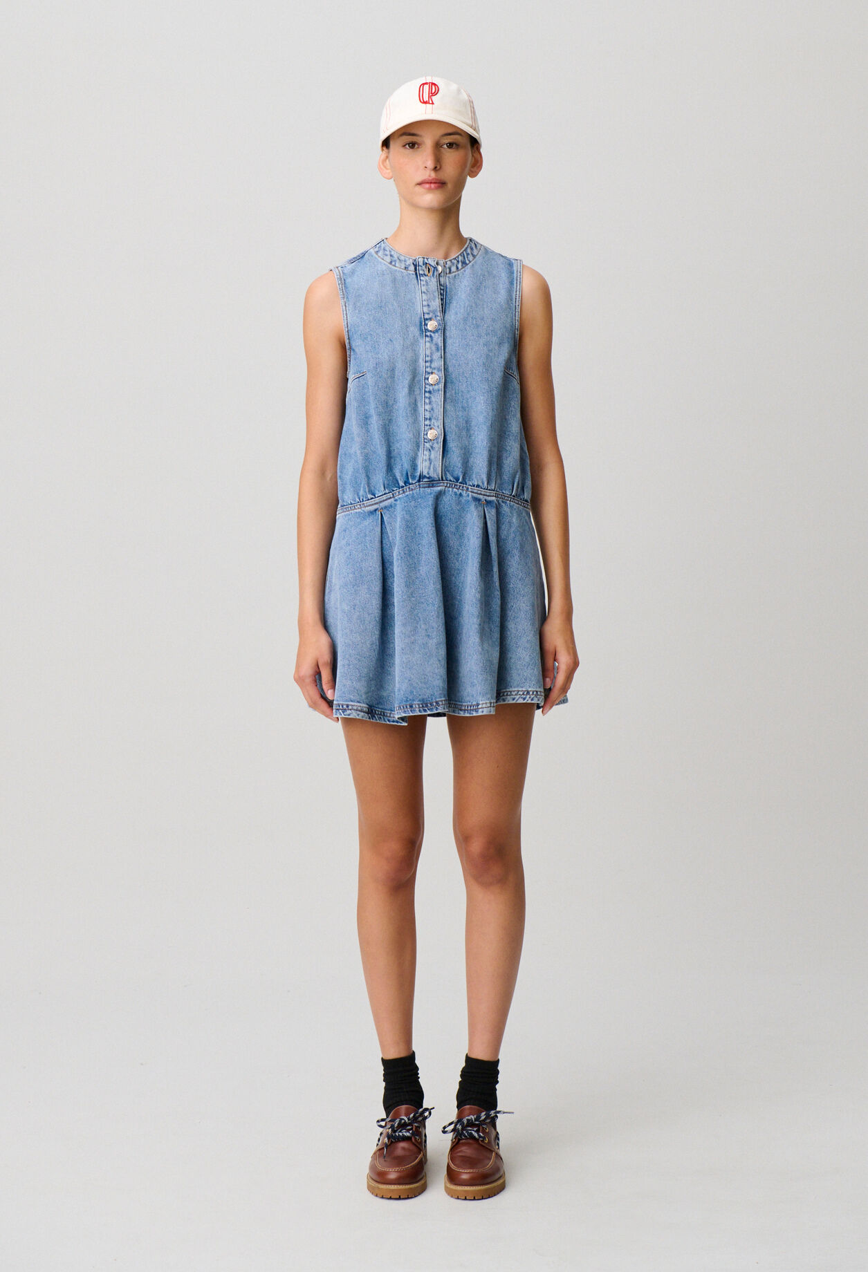 Robe courte évasée denim délavé