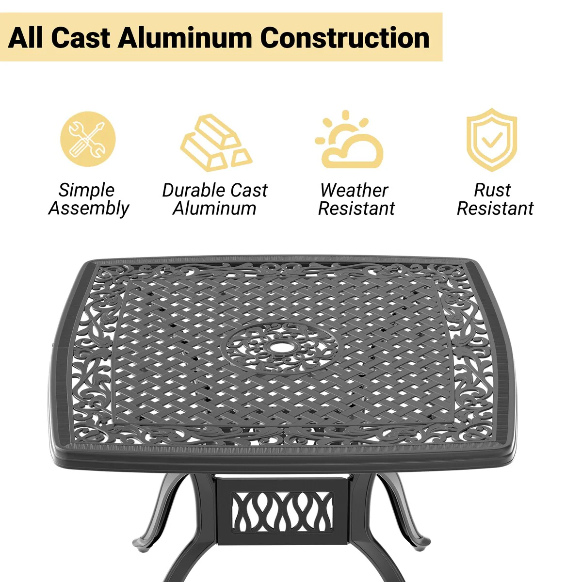 39.37 in. Black Square Cast Aluminum Outdoor Dining Table