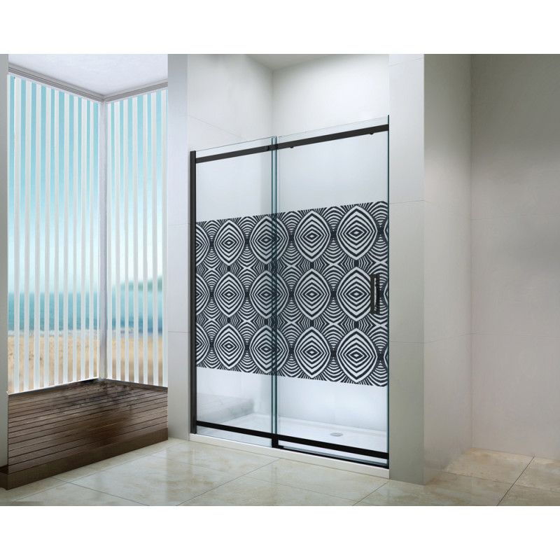 Porte de douche coulissante avec sérigraphie noire Uimi 140 x 210 cm ONDÉE