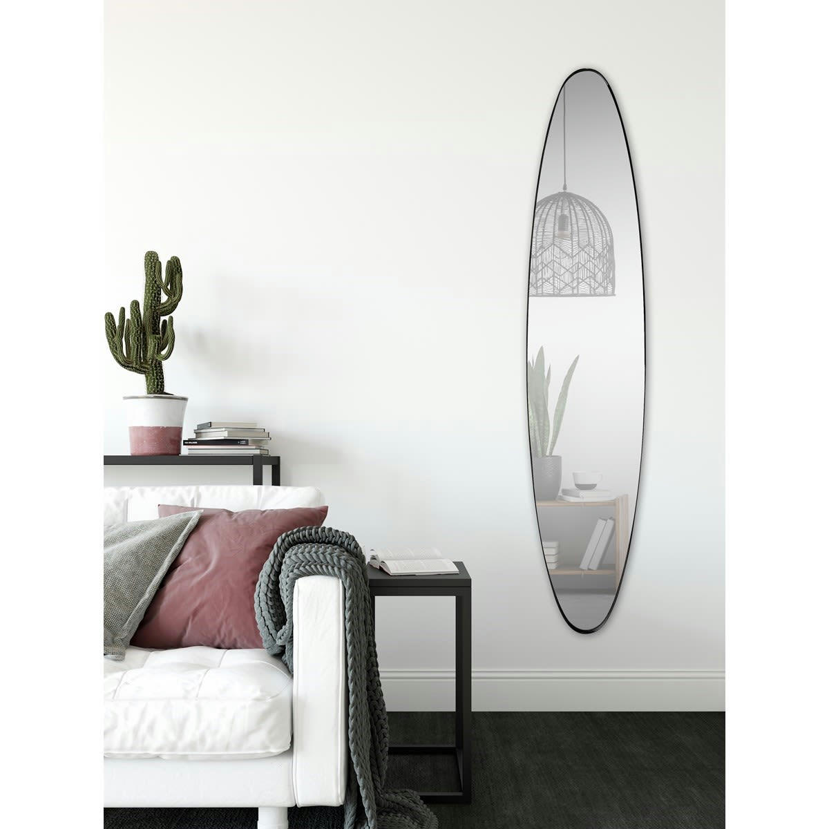 - Miroir ovale aux bords fins noir 24x118cm