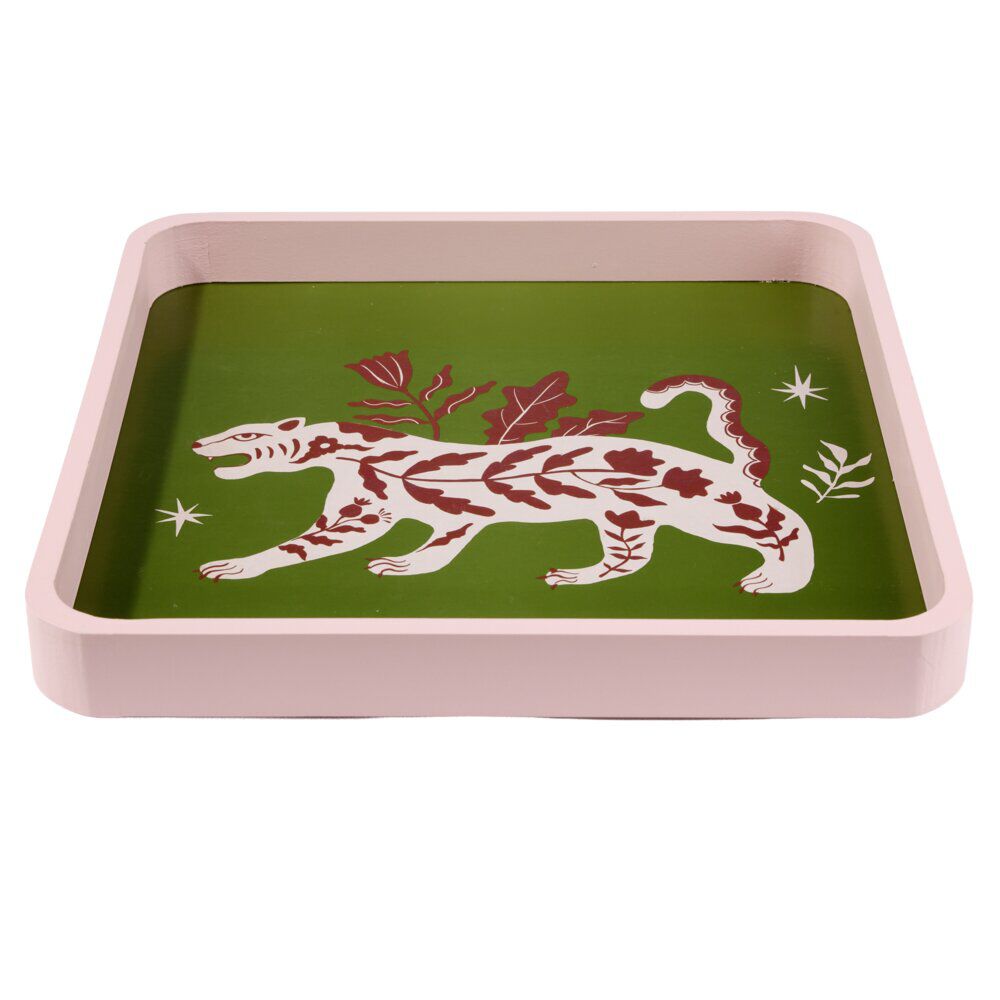 Plateau carré bois motif animaux 28x28cm (2 modèles tigre ou serpent)