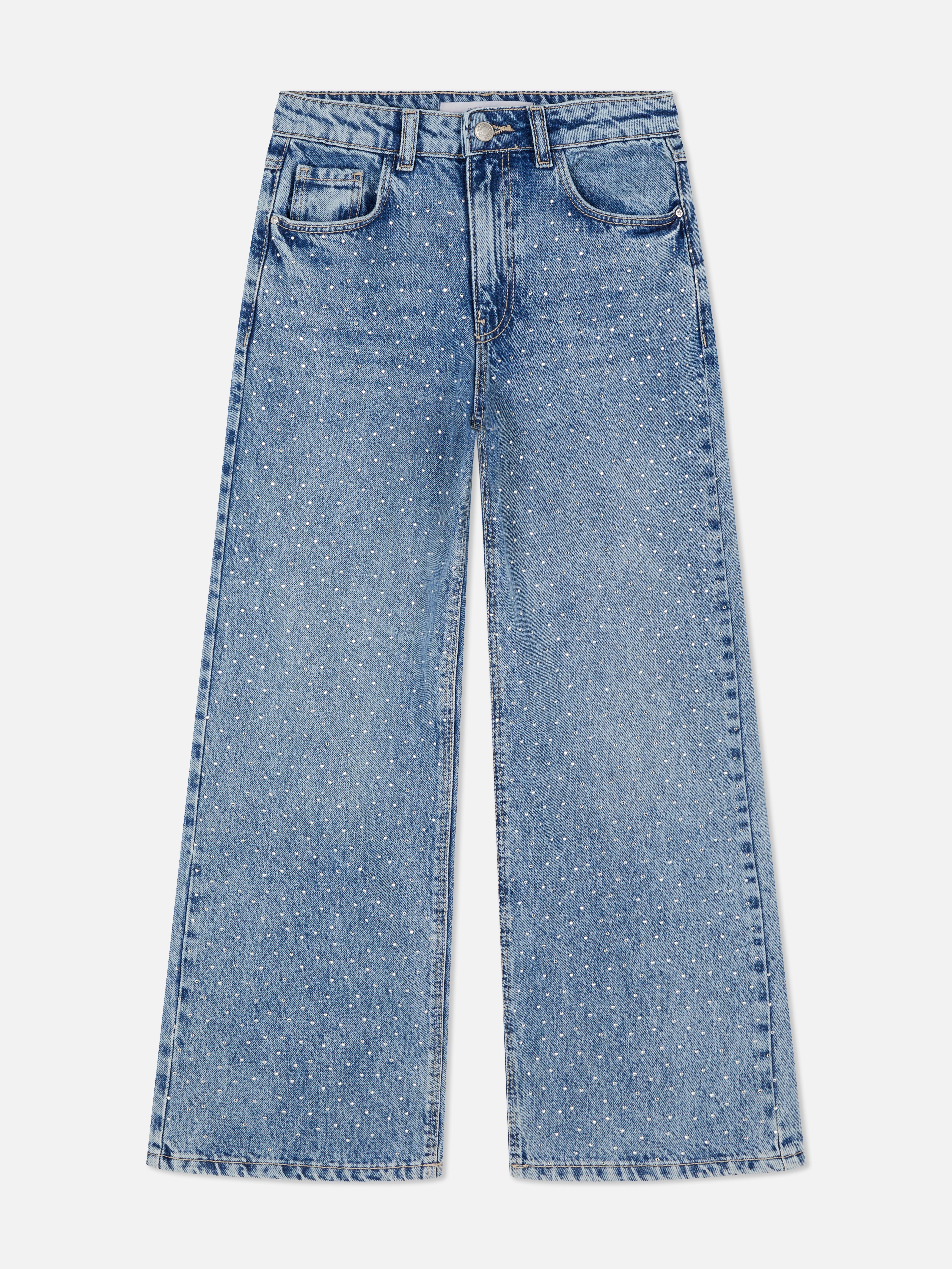 7-15yrs | Rhinestone Wide Leg Jeans