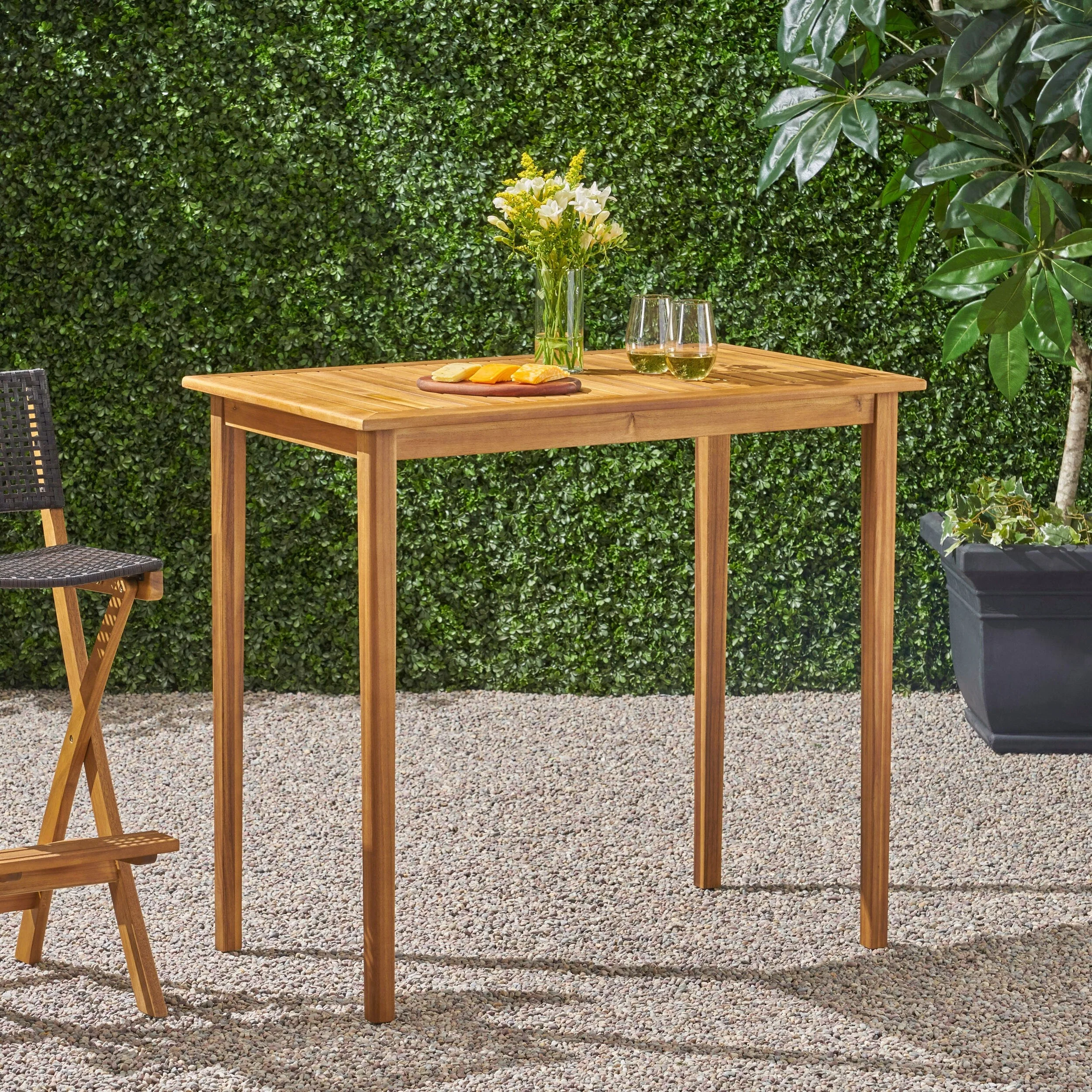 Polaris Outdoor Minimalist Acacia Wood Bar Table by Christopher Knight Home - 26.00D x 45.00W x 41.00H