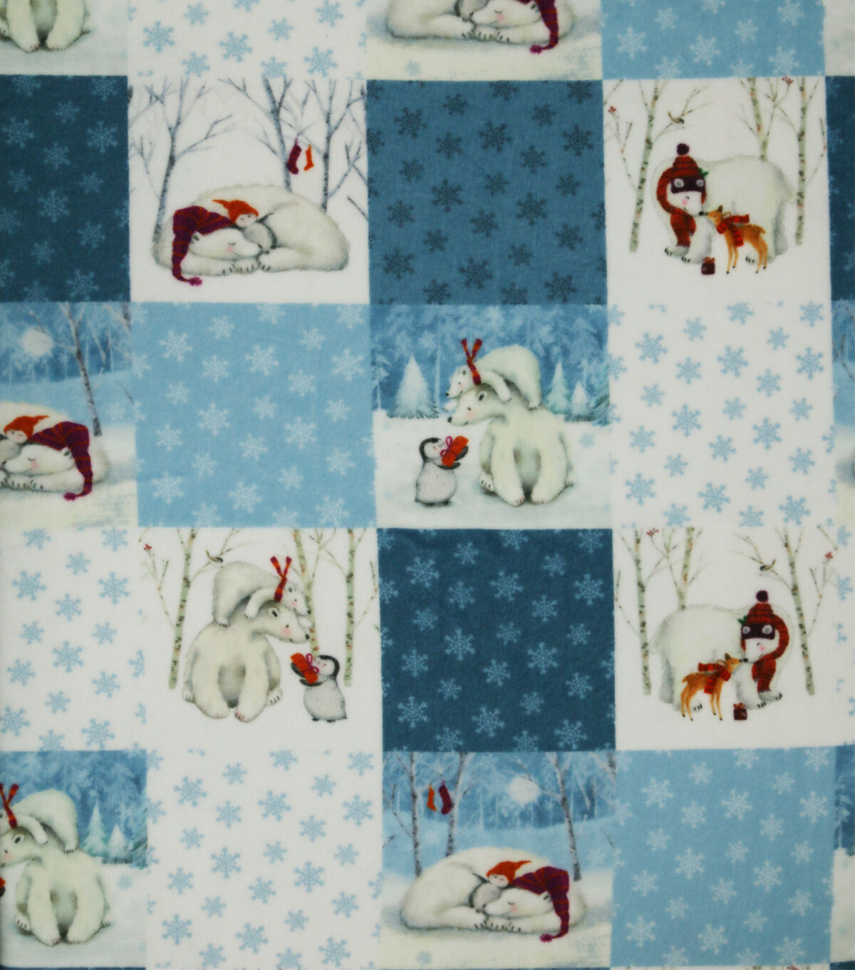 Polar Bear & Penguin Patches Anti Pill Fleece Fabric