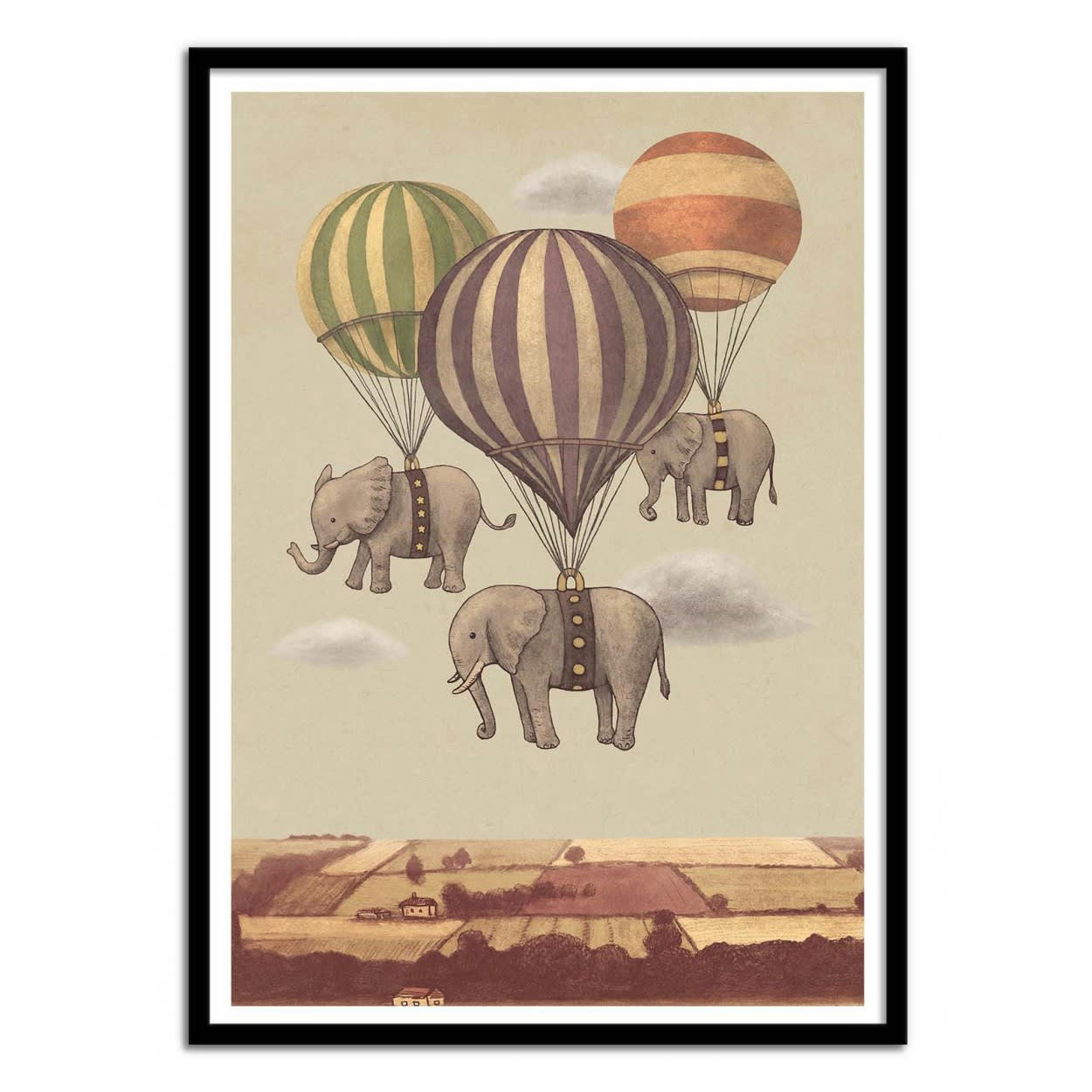 TERRY FAN - FLIGHT OF THE ELEPHANTS - Affiche d'art 50 x 70 cm