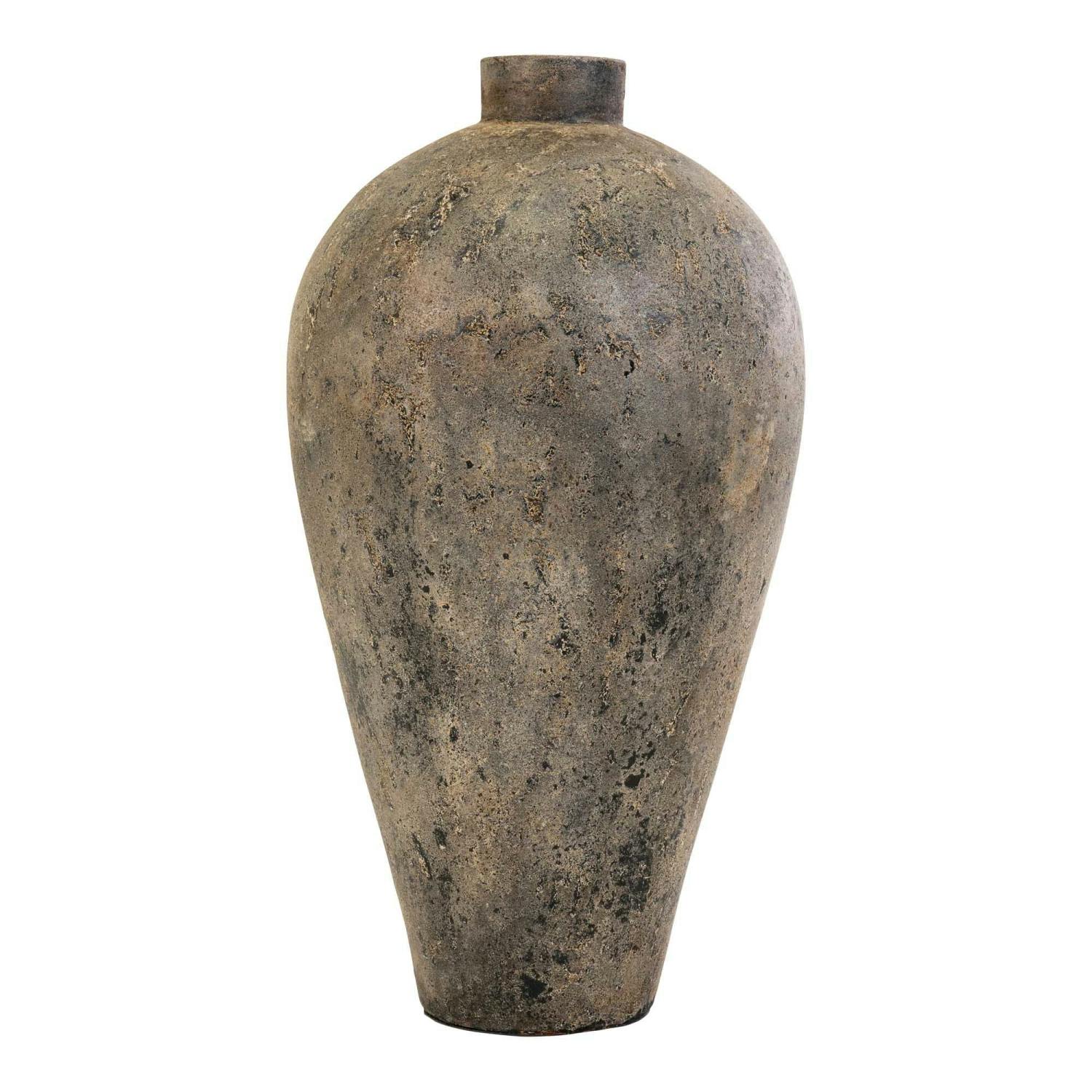 Jarre décorative en terre cuite marron effet vieilli H 80 cm