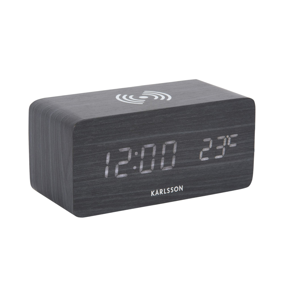 Karlsson wekker Block w. Phone Charger LED - zwart - 7.4x15x7.1cm