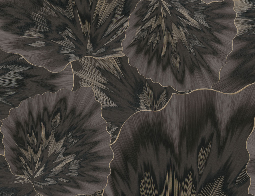 Vliestapete Blume Schwarz, Gold