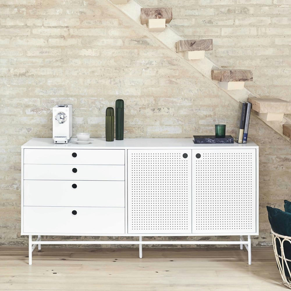 PUNTO - Buffet en bois 2 portes 4 tirroirs L150cm blanc