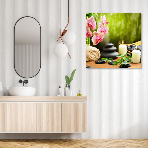 Feeby Obraz na płótnie, Świece orchidea i kamienie zen 30x30
