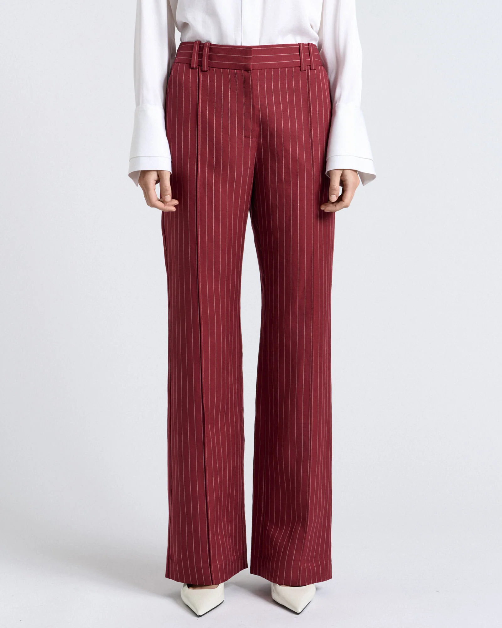 Linen Blend Pinstripe Wide Leg Pant