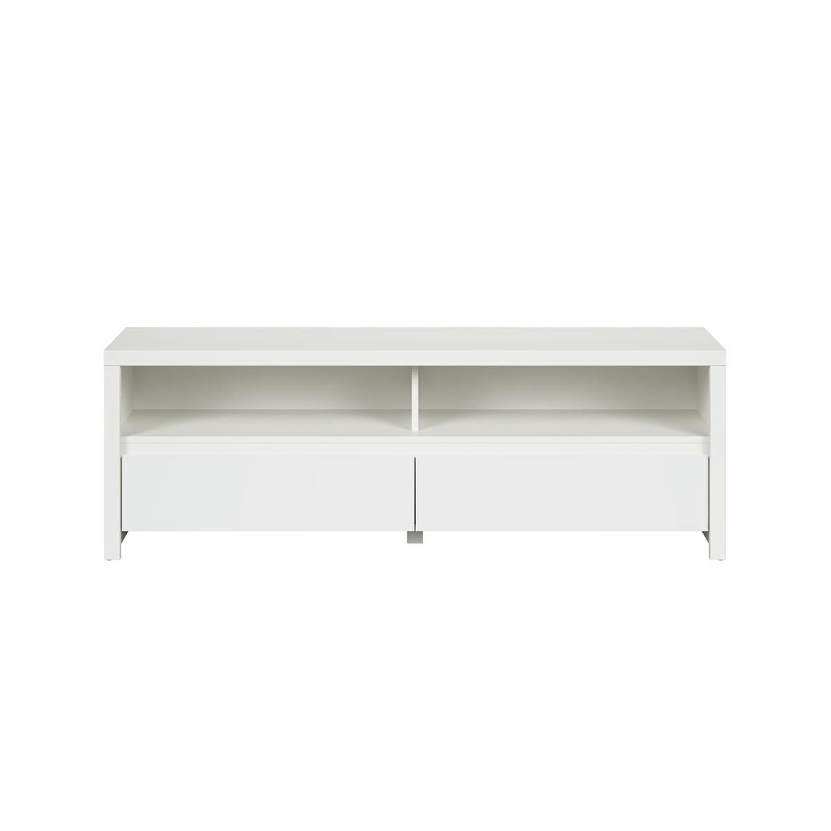 - Meuble tv 2 tiroirs 2 niches 143 cm blanc