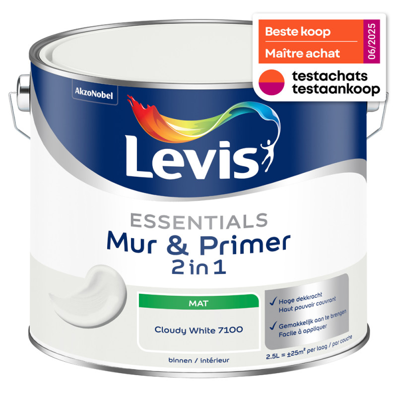 Peinture pour murs Essentials Mur & Primer 2-en-1 blanc nuageux 2,5 L