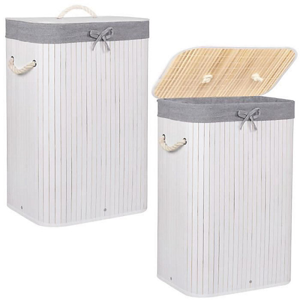 Panier à linge - SPRINGOS - 72L - Bambou naturel - Blanc - Style Scandinave moderne