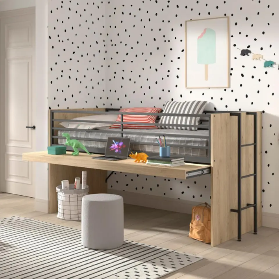Halfhoogslaper Sammie 90x200cm - met bureau - eikdecor