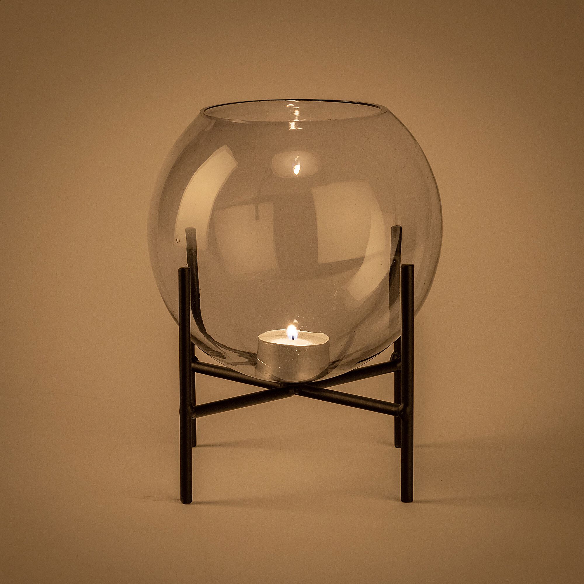 GUDINA - Photophore en verre avec support en fer H19,3cm - gris