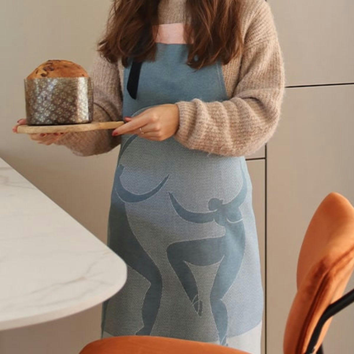 KONTATU DANTZA - Tablier en coton vert d'eau 70x90