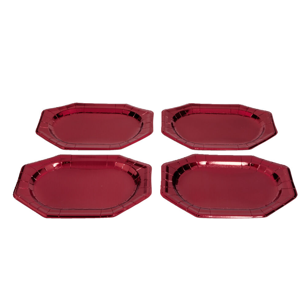Plateau de présentation ovale x4 en carton métallisé rouge 25x34cm