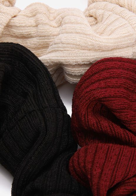Womens 3pk Black Ribbed Scrunchies