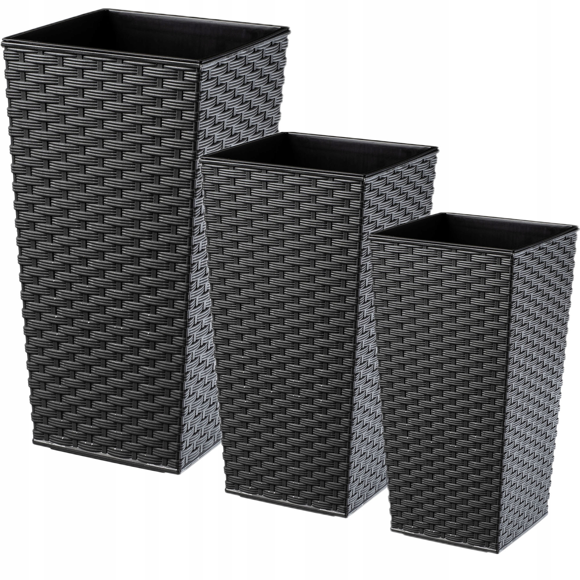 Zestaw 3x Donica Doniczka Wkład Rattan Grafit 68cm