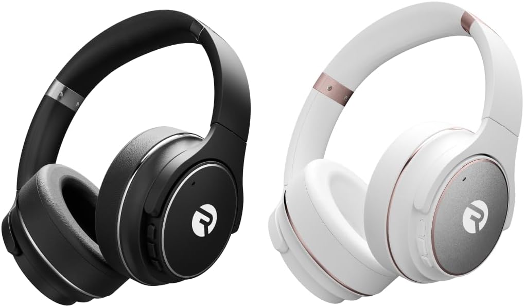 Raycon Everyday Wireless Bluetooth Over Ear 2x Headphones Bundle (Black & Rose Gold) - Active Noise Cancelling, Awareness Mode and Built in Microphone, IPX 4 Water Resistance, 38 Hours of Battery Life