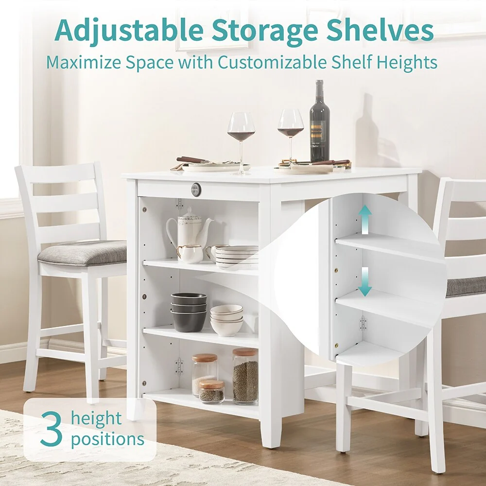 36 Modern Dining Table Set, 2-Seater Charging Station 3-Tier Storage