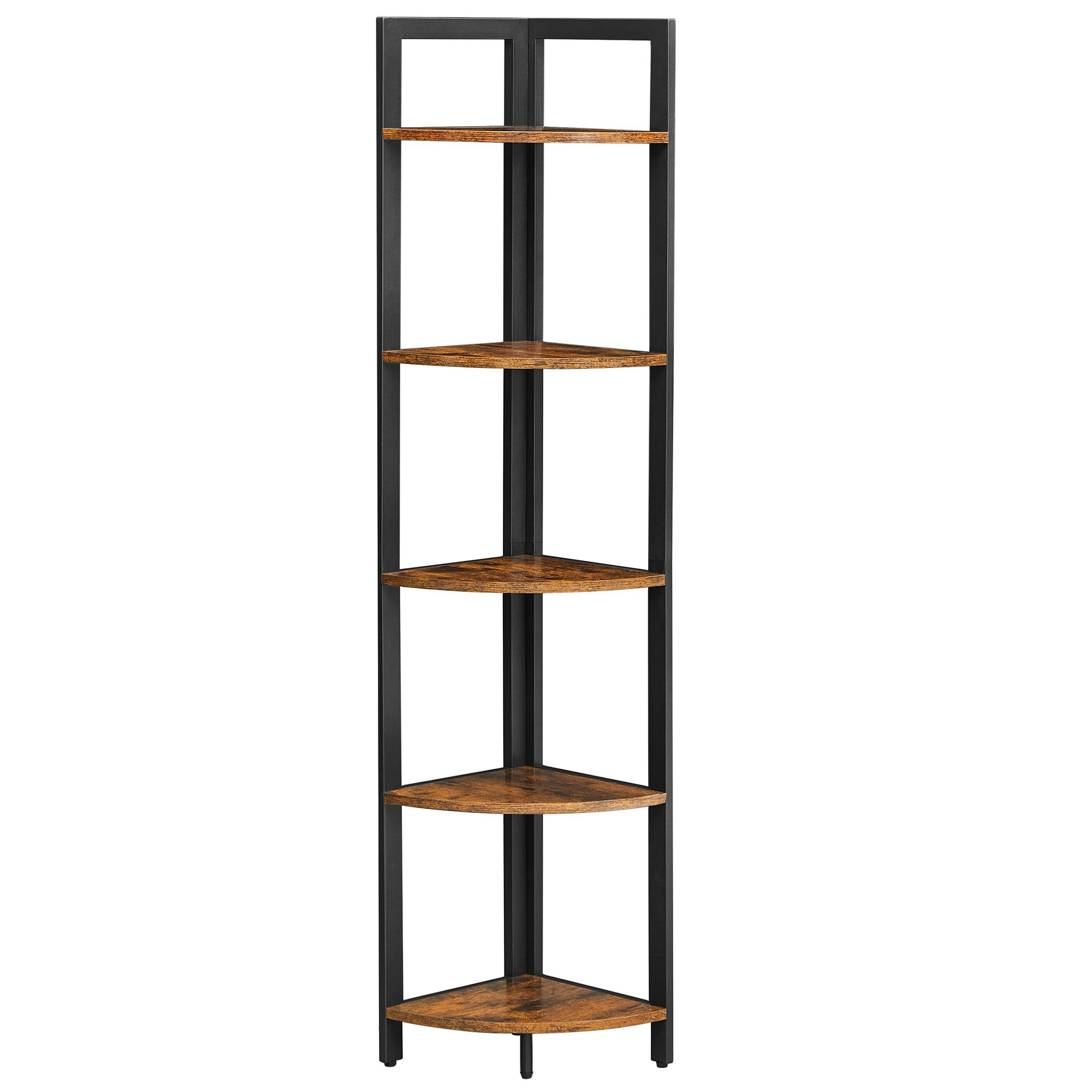 - Étagère d'angle style industriel 5 niveaux effet bois noir