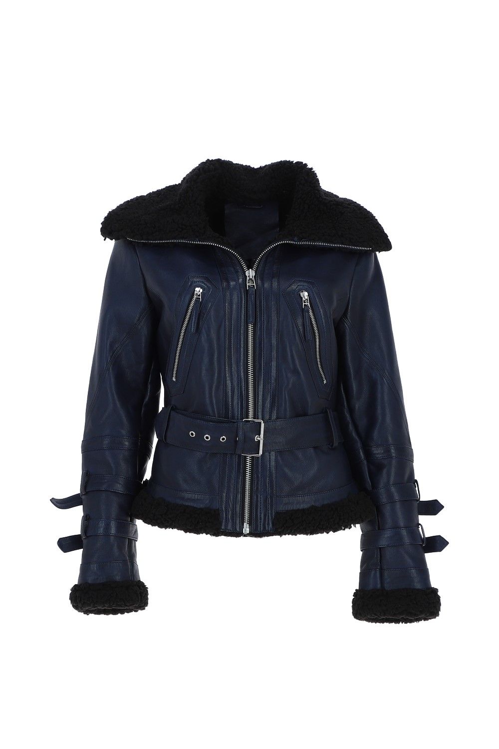 Ashwood Leather 2420' Ladies Leather Aviator Jacket With Oversized Fur Collar