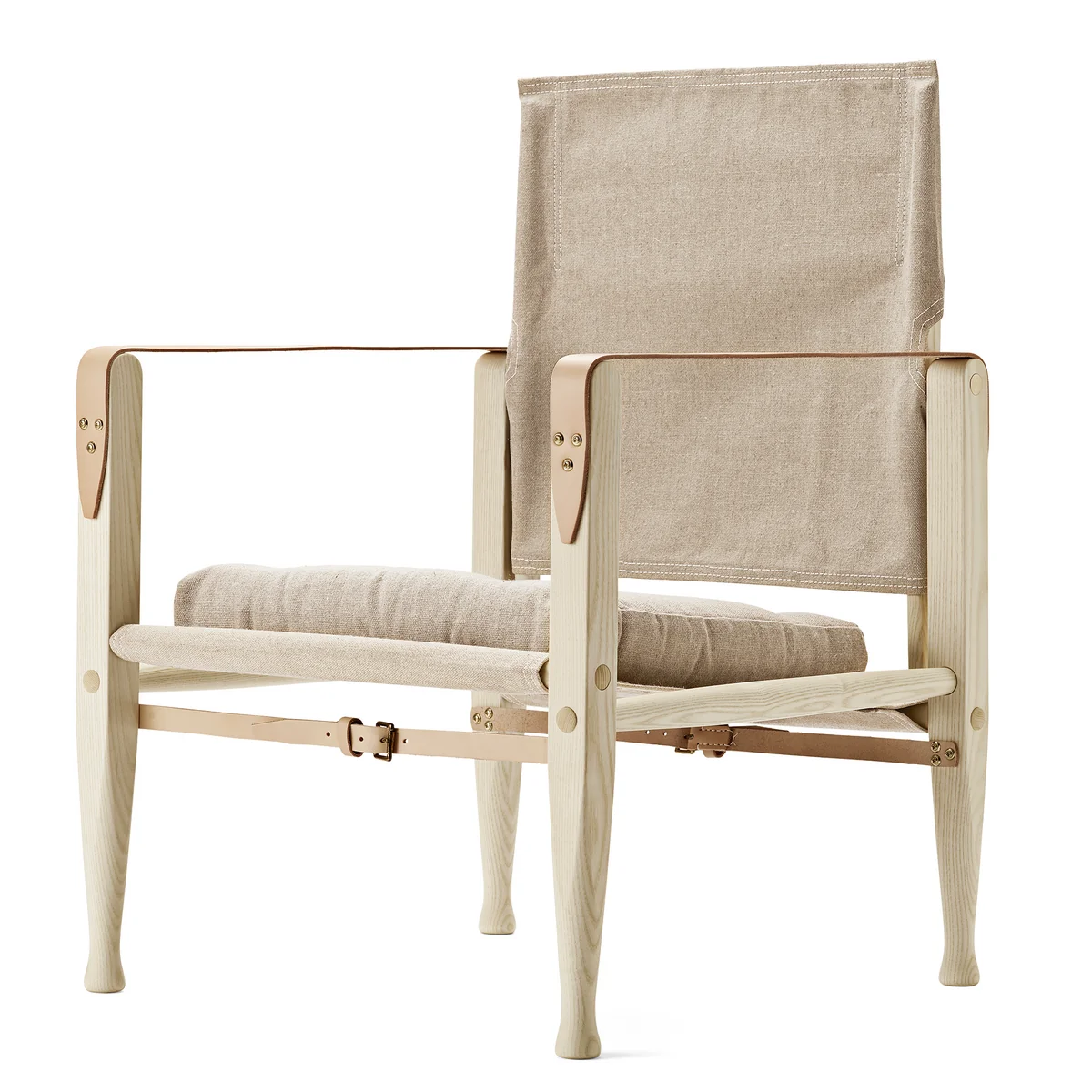 Carl Hansen - KK47000 Safari Chair inkl. Sitzkissen, Esche geölt / Leder Natur / Canvas Natur