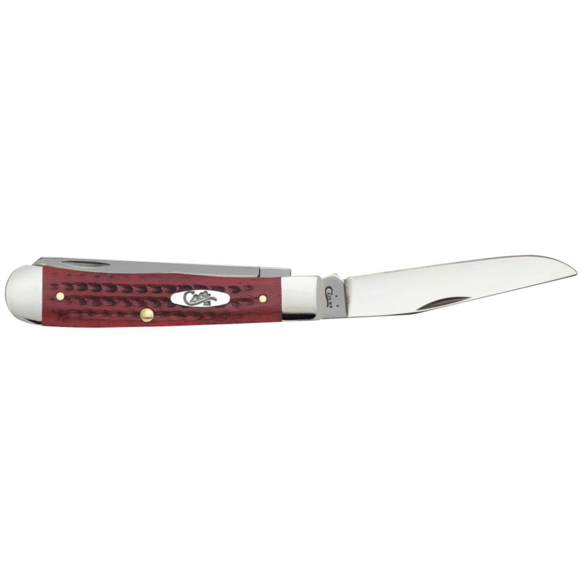 Case Pocket Worn® Corn Cob Jig Old Red Bone Trapper Knife with Clip & Spey Blades