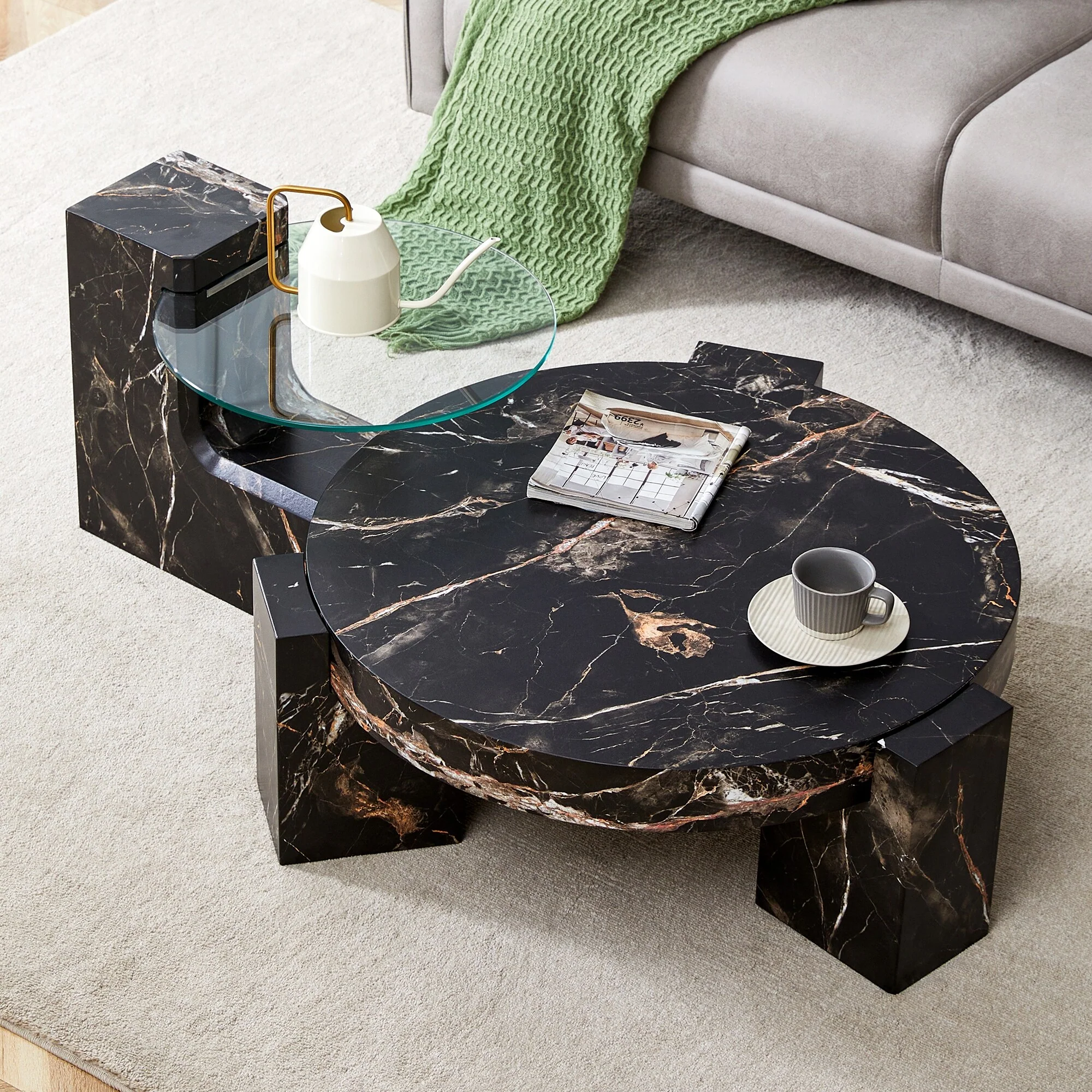 Elegant Detachable Double-Decker Coffee Table: Stylish & Flexible Design for Every Space