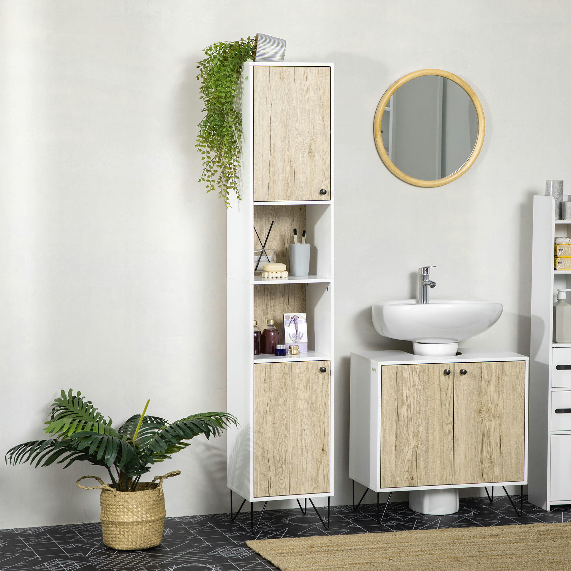 - Meuble colonne salle de bain style cosy 2 niches 2 portes avec étagère