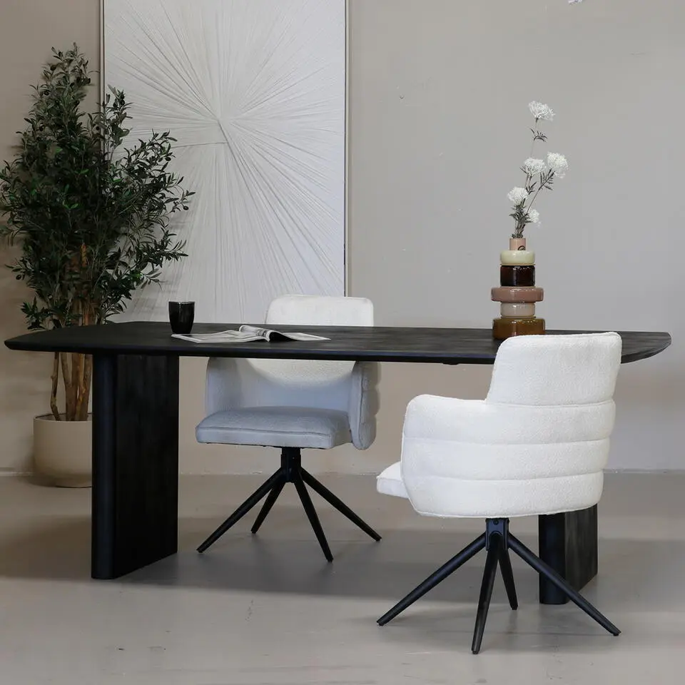 Eettafel Zwart Mangohout - 200x110x76cm - 4-6 Personen - Tomeo