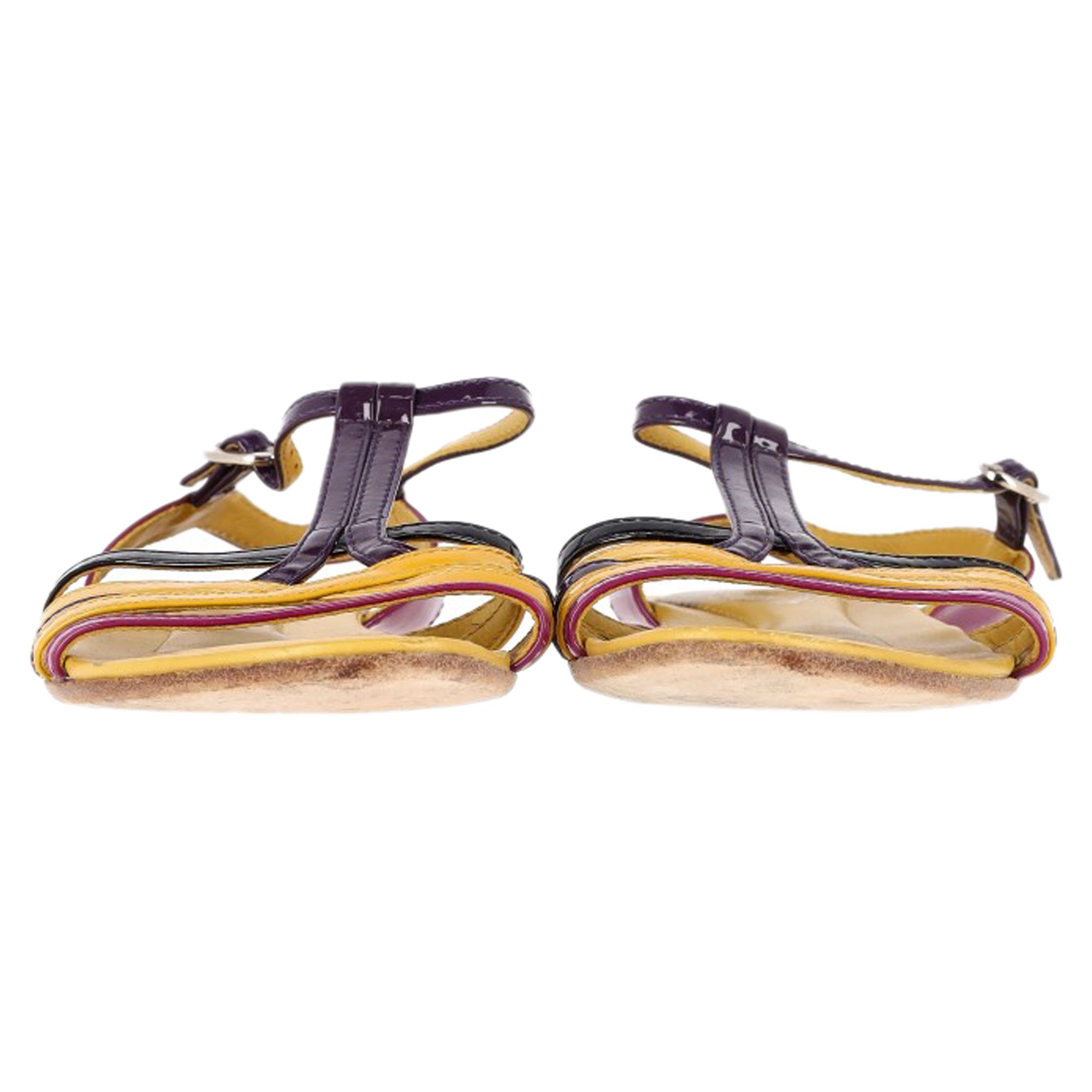Tod's Preloved Strappy Flat Sandals in Multicolor Patent Leather
