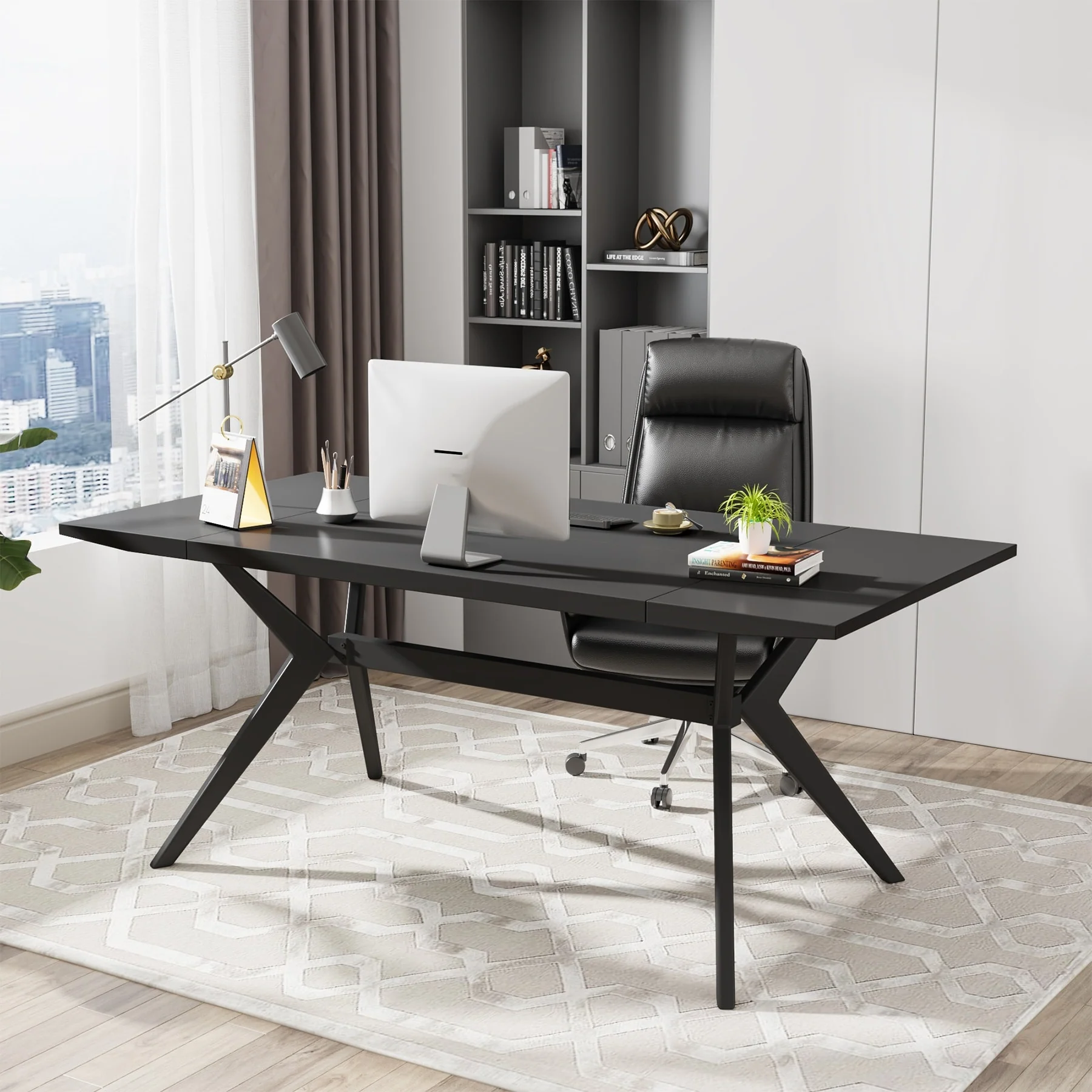 Large Office Computer Desk, 63 Inch Executive Desk with X-Shape Frame
