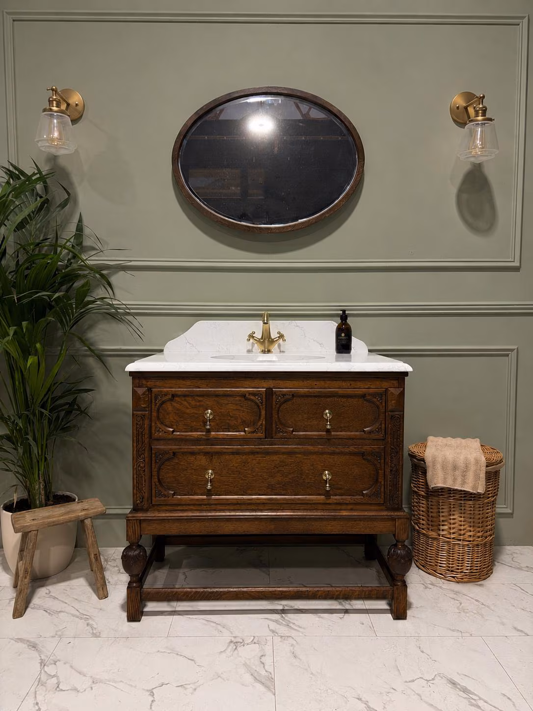 Bathroom Vanity Unit, Antique Oak Washstand Cabinet, Luxury Freestanding Vanity, Made to Order