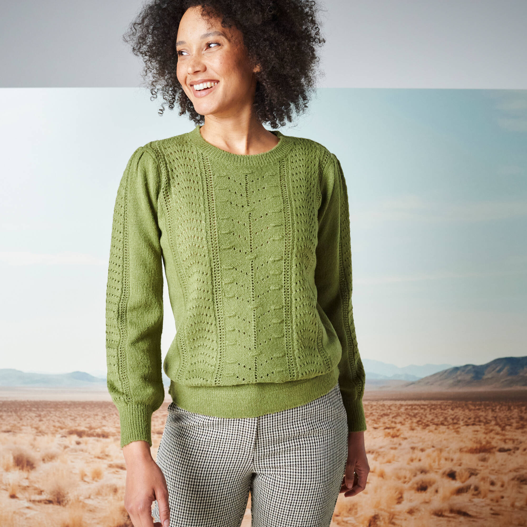 Pull col rond, maille fantaisie toucher doux
