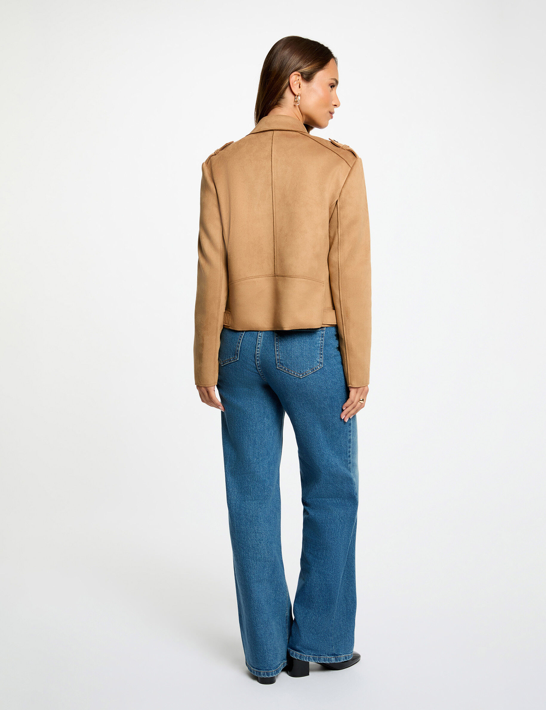 Short Suede Jacket Cognac Brown Women
