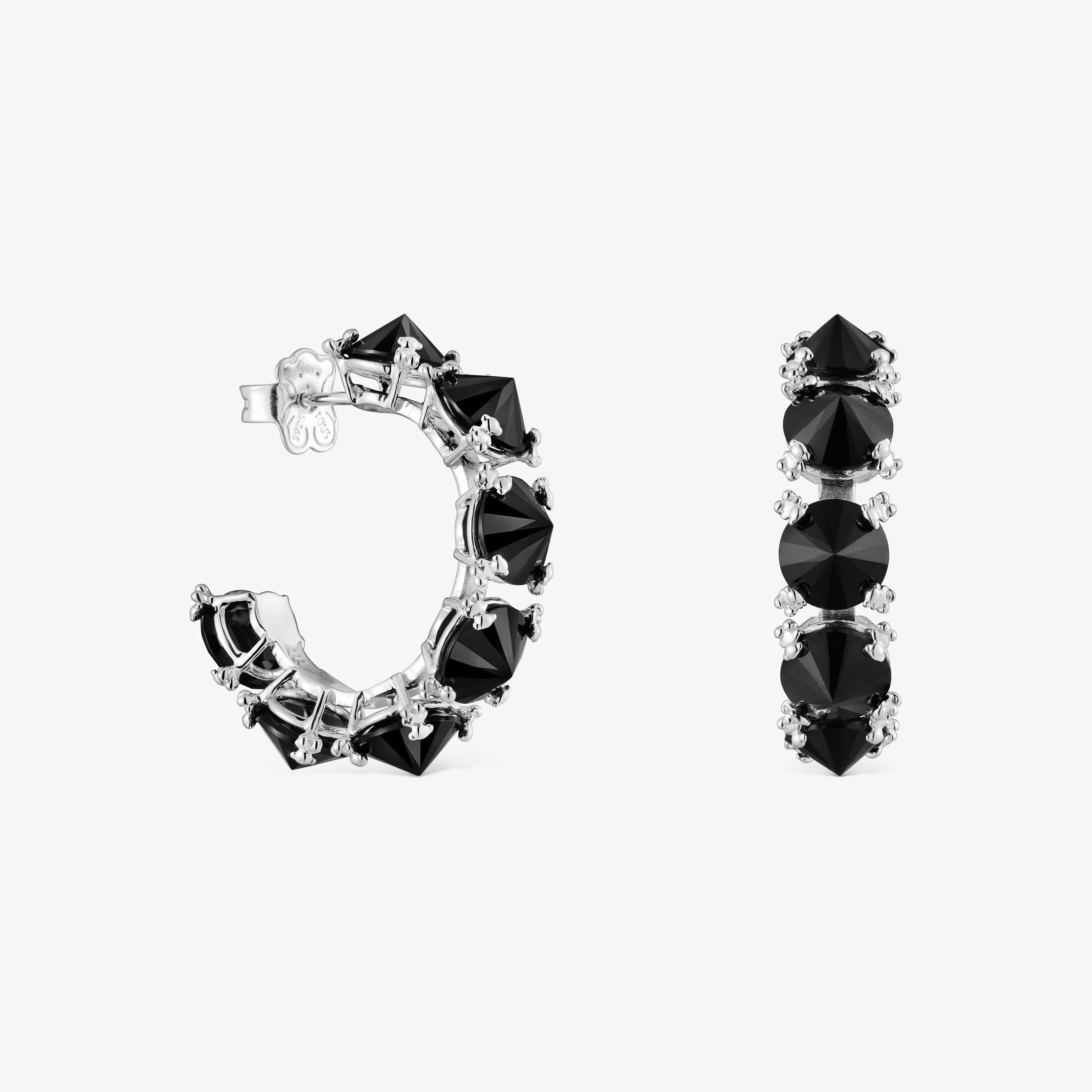 Pendientes aro grandes de plata y ónix Color Pills