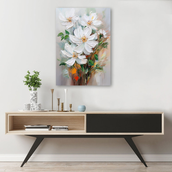 Feeby Obraz na płótnie, Malowane Białe Kwiaty Natura 40x60