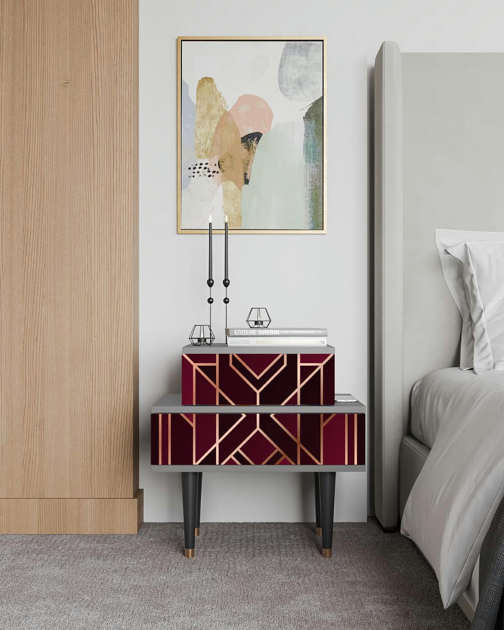 BURGUNDY JEWELERY - Table de chevet bordeaux 2 tiroirs L 58 cm