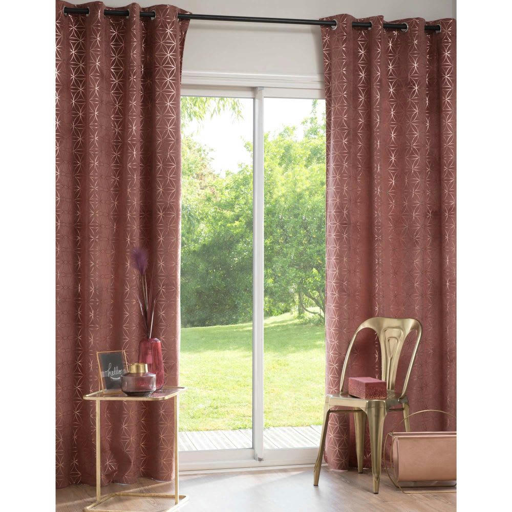 CRAZY GREN - Rideau à œillets rose imprimé doré à l'unité 140x250