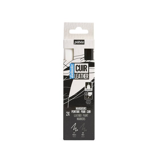 Pebeo Setacolor Black and White Leather Paint Markers 2 Pack