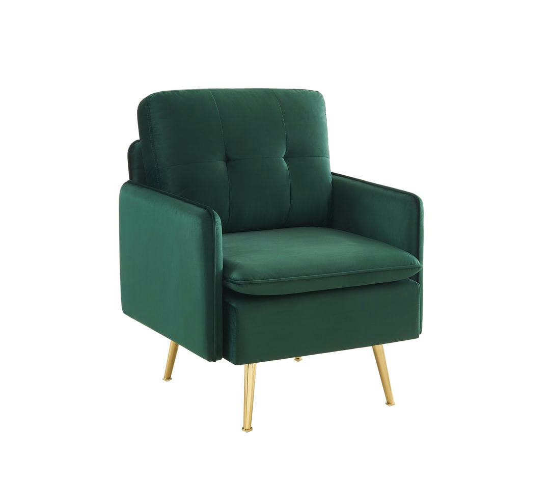 ADAM - Fauteuil  velours vert foncé avec piètement en métal doré