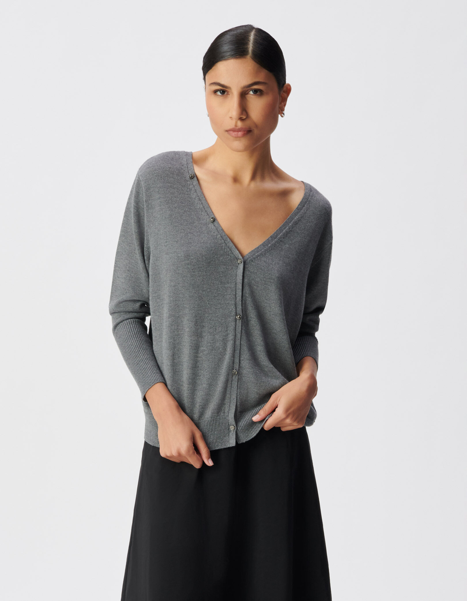 Cardigan gris tricot réversible devant/dos Femme